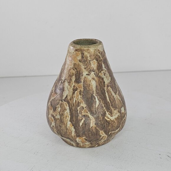 Handcrafted Pottery Vase With Earthy Brown Beige Marbled Design Signed GB - Picture 4 of 8